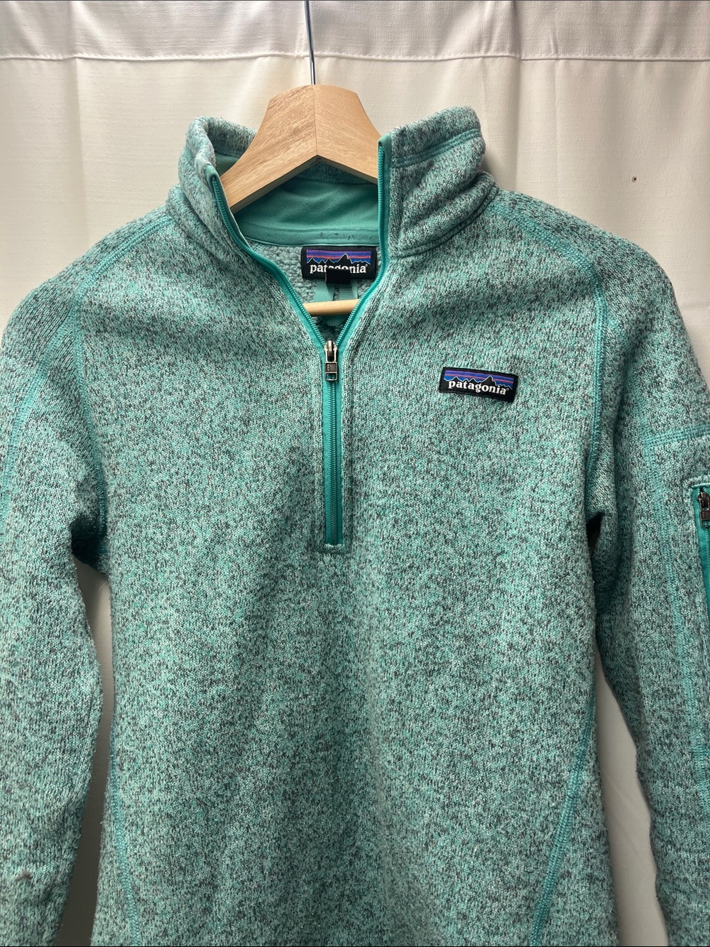 Patagonia Teal Blue Gray Heathered‎ Better Sweater 1/4 Zip Pullover Jacket- S - Picture 3 of 5